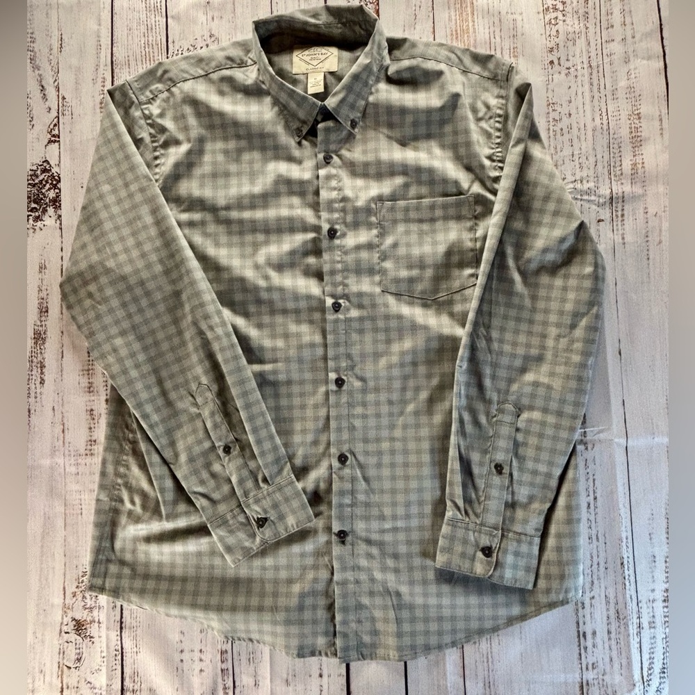 St. John’s Bay Men’s Button-Up Shirt XL | Gray Square Pattern | Classic Fit